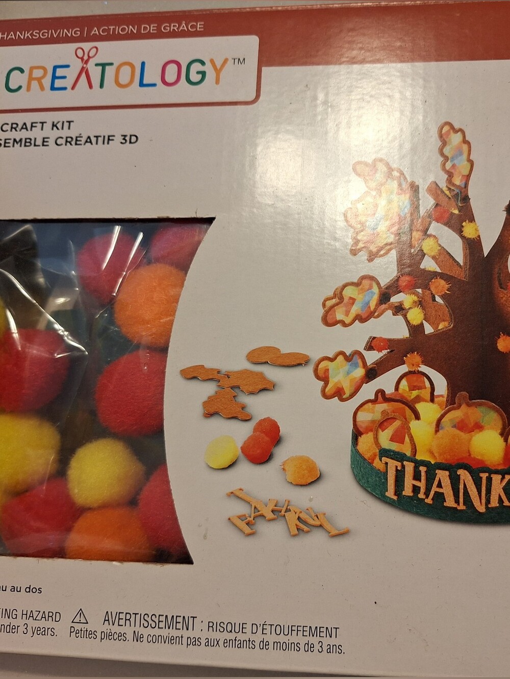 CreAXtology Thankful 3D Craft Kit - Orange, Yellow, Red Pom-Pom Tree New